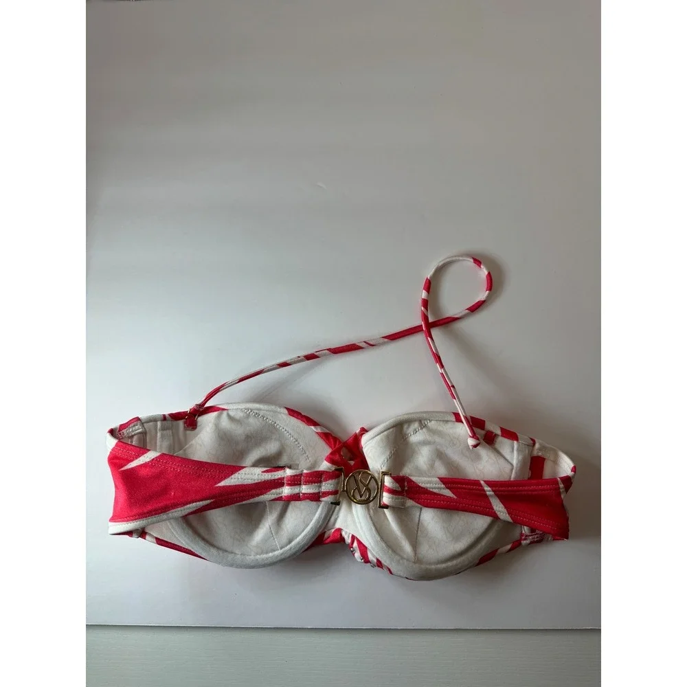McBling Y2K Rhinestone Bikini Top Victoria Secret Red White 32B